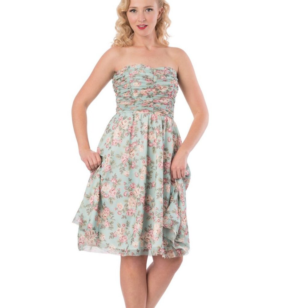 Strapless Ella Blue Floral Dress